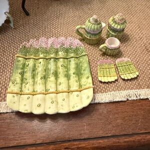 Miniature Asparagus Tea Set~Fairy Garden Whimsical~Vintage farmhouse~toys